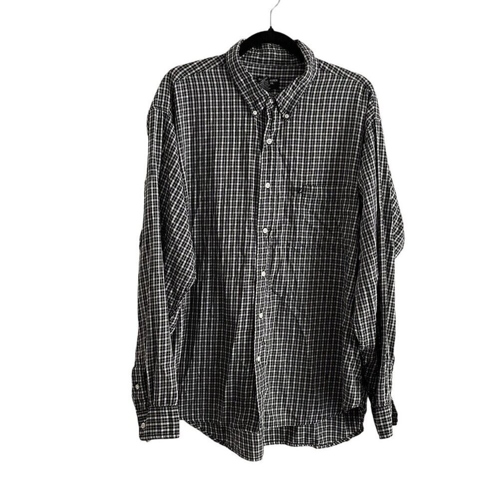 Ralph Lauren Jeans Co Mens SZ XL Black/White Plaid Long Sleeve Button Up Shirt